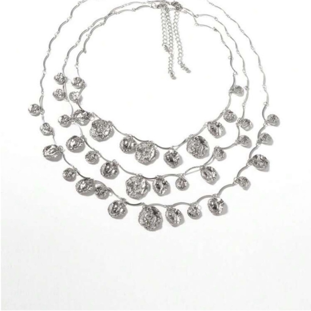 New! Zara Silver Coin Stack Necklace Set (1082) NWOT - Picture 2 of 3